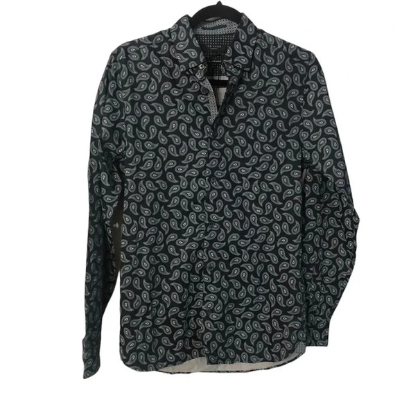 Ted Baker London Navy Paisley Long Sleeve Button Down Shirt Size 1 or S NWT - Picture 1 of 11